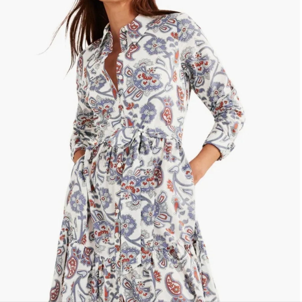 Boden Paisley Tiered Shirtdress Size 12